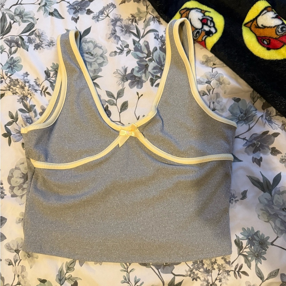 Gray and Yellow Cropped Tank Top